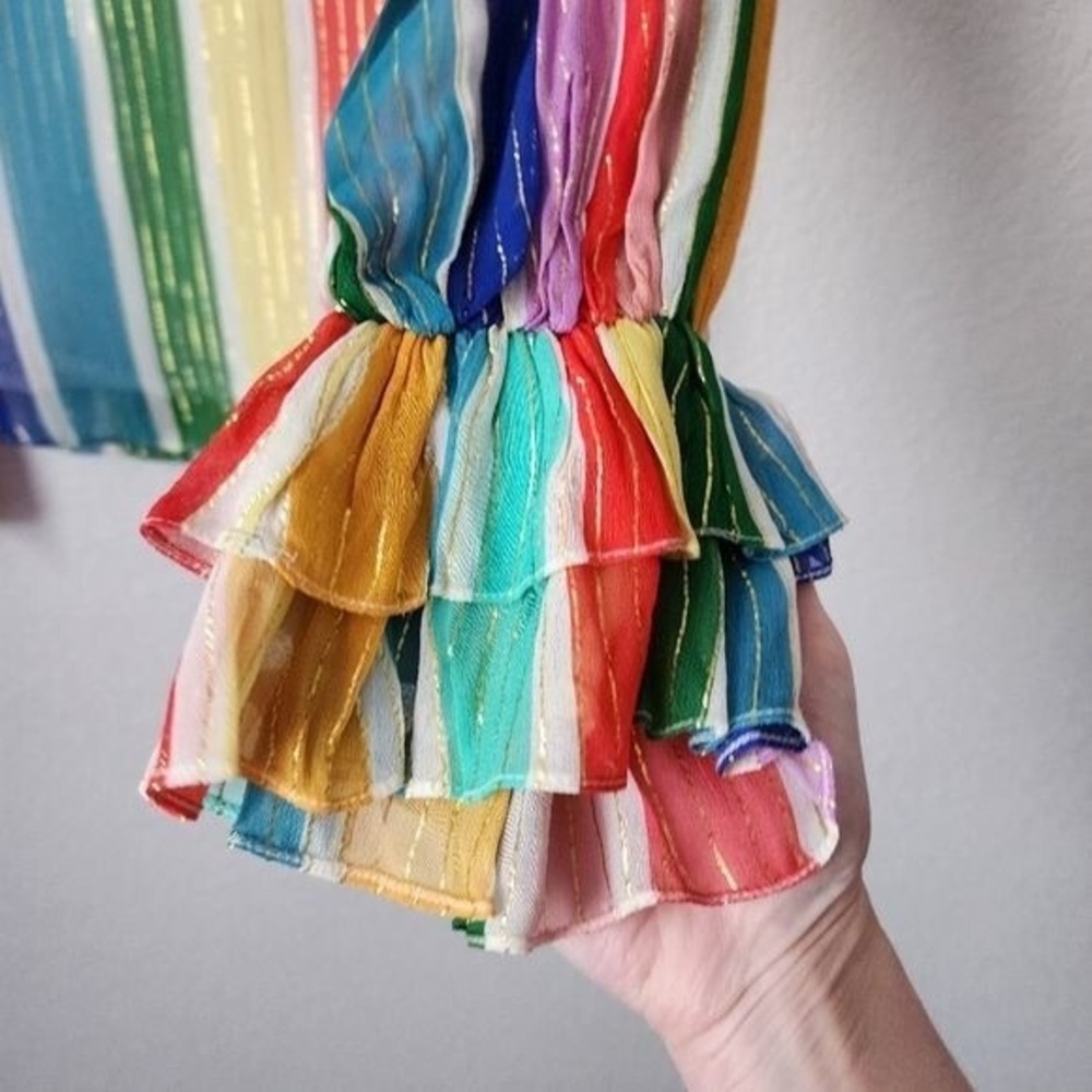 ROCOCO SAND Mirage rainbow stripe blouse boho ruffle sleeve resort‎ XS - Picture 9 of 10